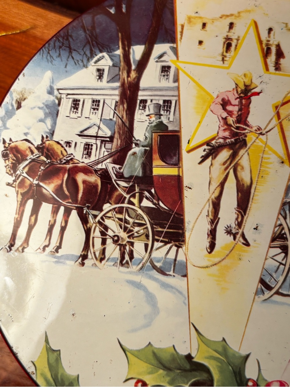 Vintage Collin Street Bakery DeLuxe Fruit Cake Tin Lone Star Texas Scene - Picture 2 of 7